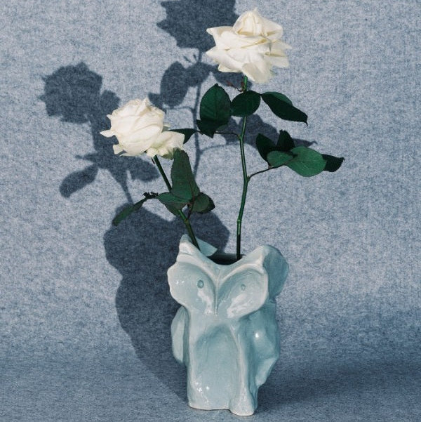 VASE HIBOU SERAX EN GRES BLEU CLAIR