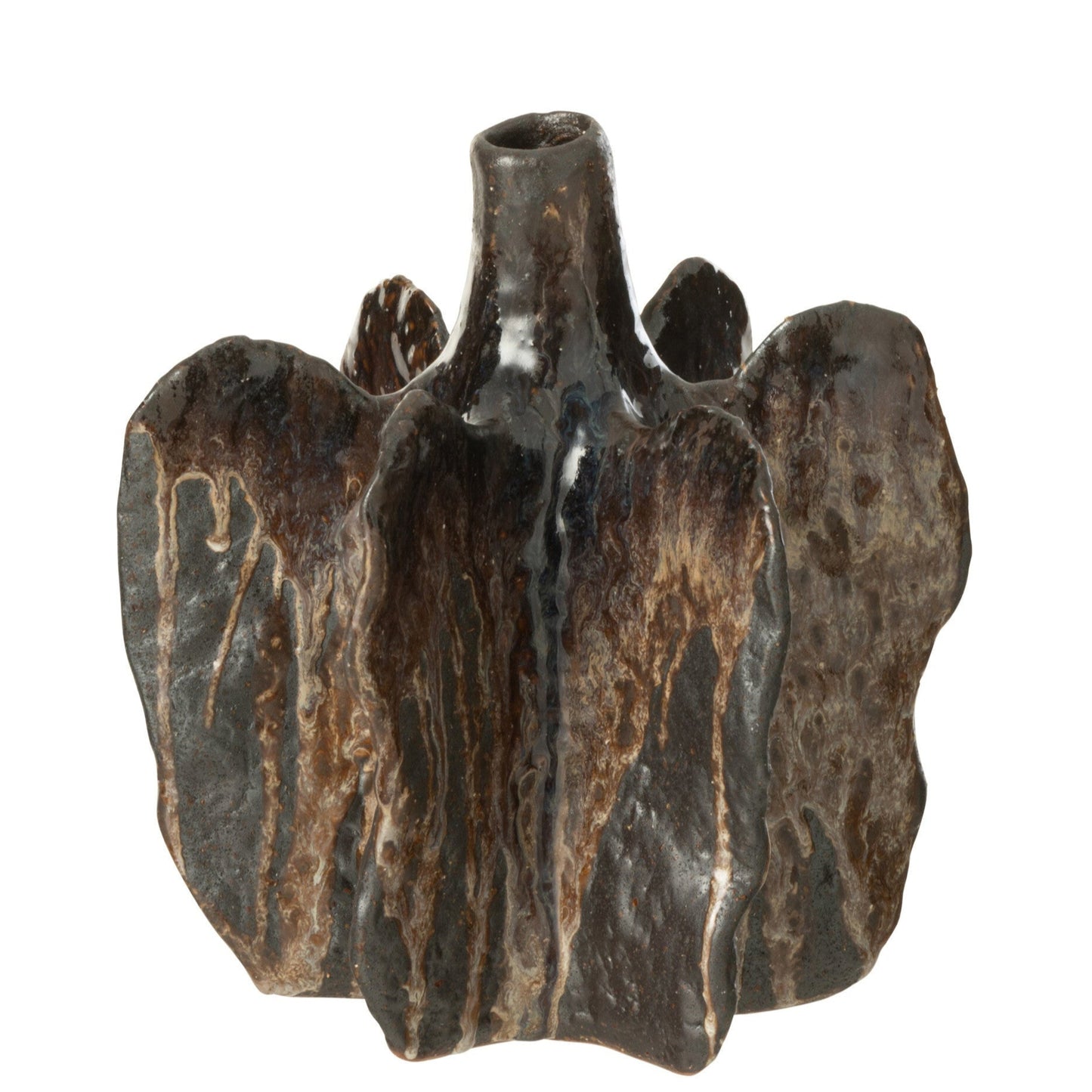 Vase à la forme organique en céramique marron et noir.