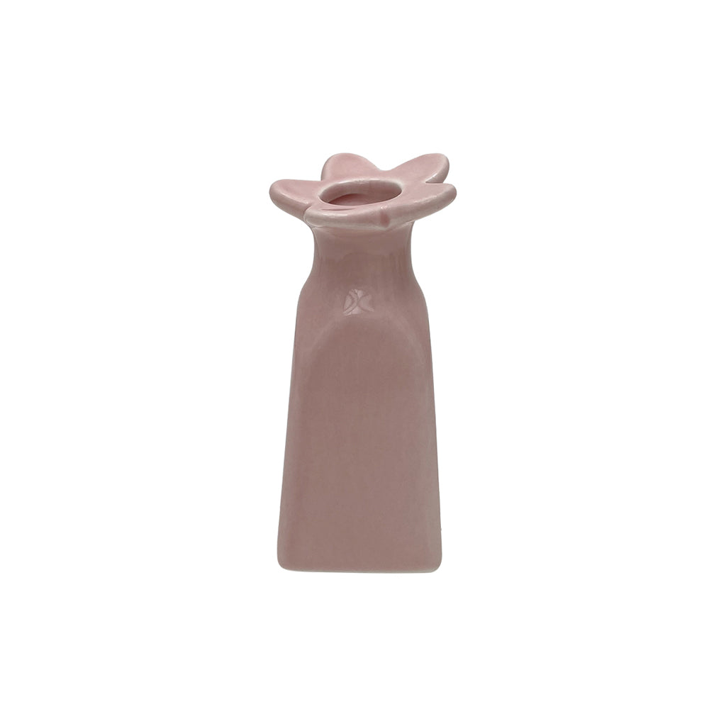 Vase soliflore en forme de fleurs, de couleurs rose.