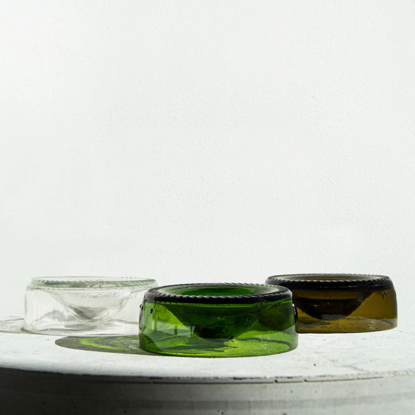 Coquetiers lot de 3 par Q de bouteilles en vert foncé, vert clair et transparent