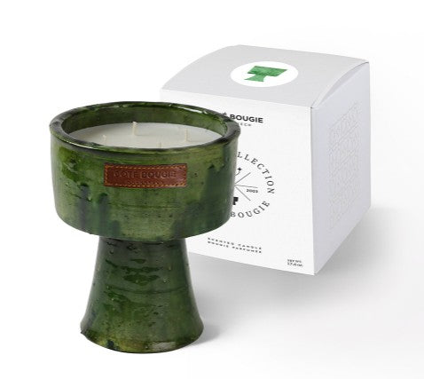 Bougie dans une coupe en poterie tamegroute verte.