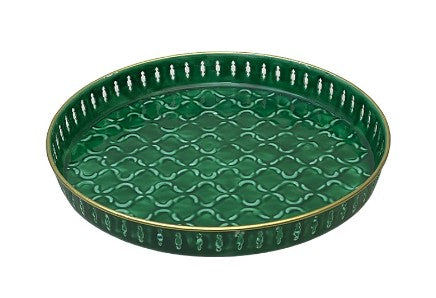 Plateau rond en métal émaillé coloré