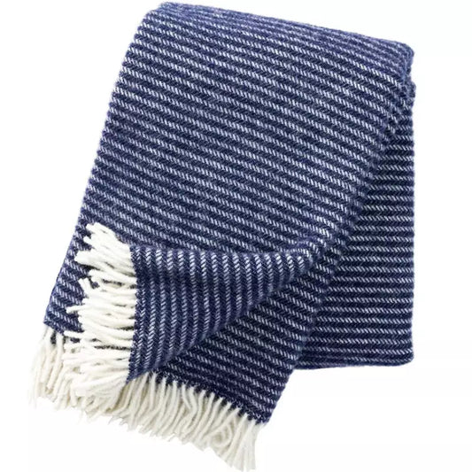 Plaid en laine d'agneau, motifs rayure marine - Klippan