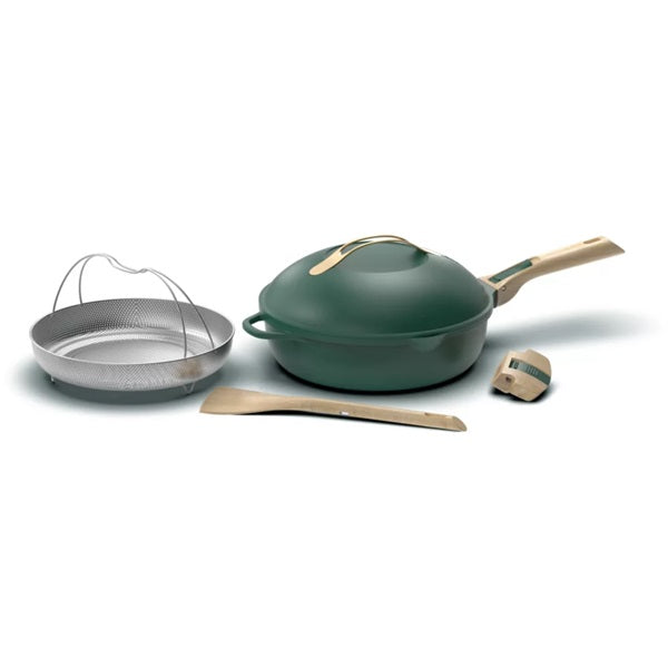 Poêle la Fabuleuse vert avec ustensiles