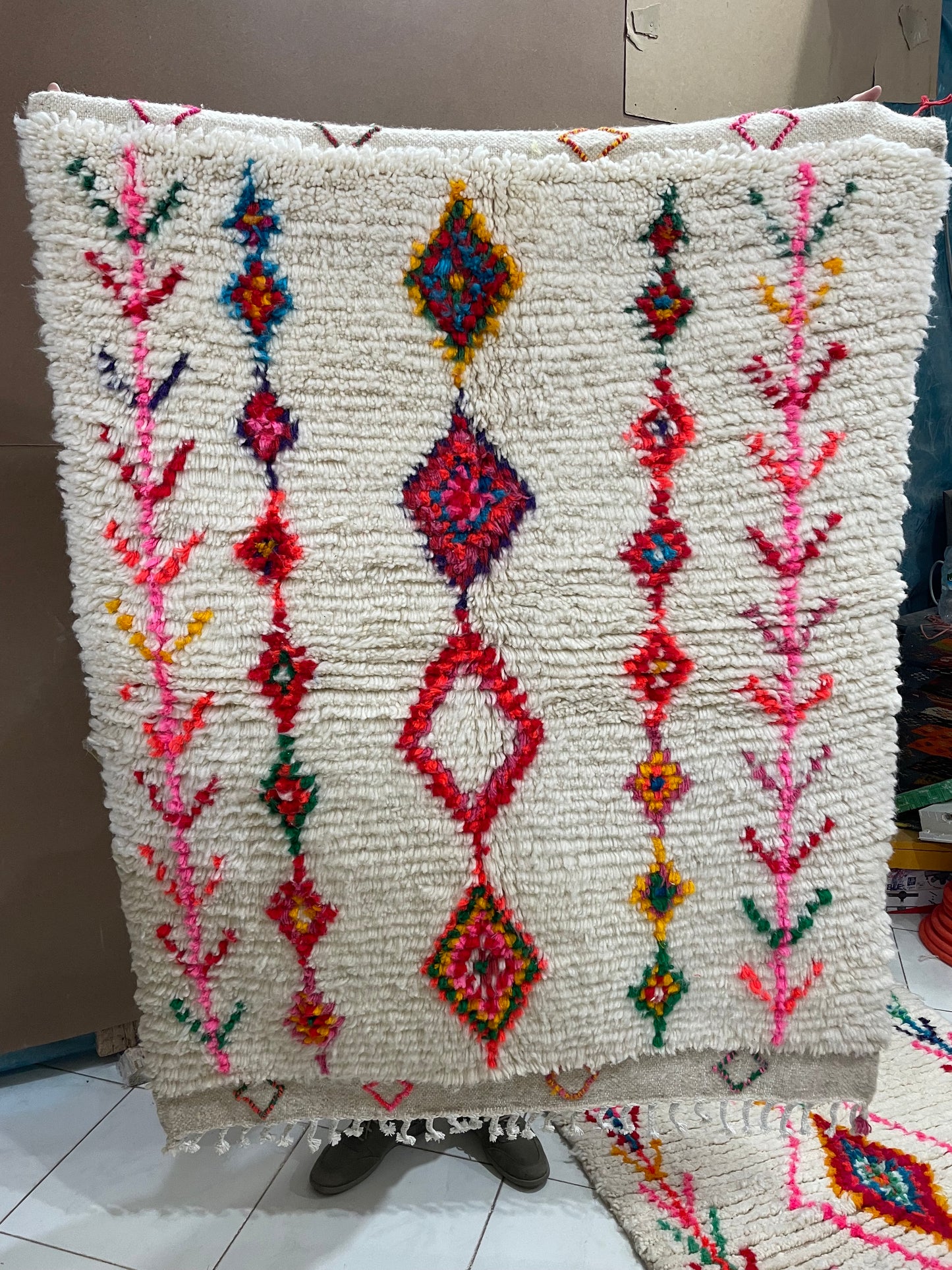 tapis marocain blanc multicolore
