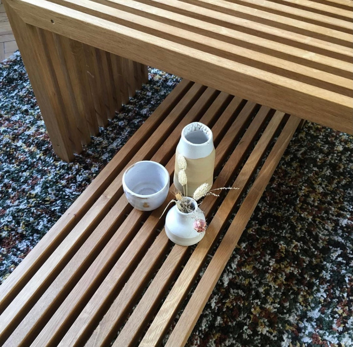 Banc ou tabouret ou table basse en chêne huilé design