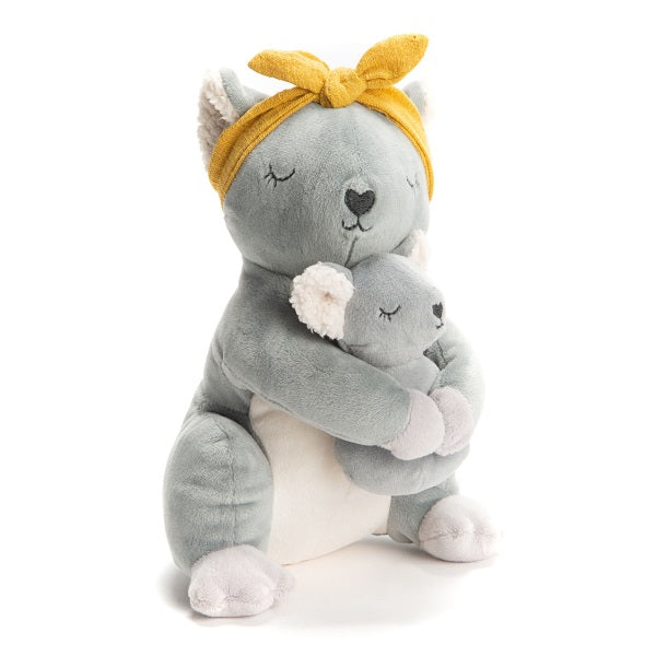 Peluche toute douce en forme de maman et bébé koalas. 