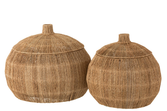 Panier arrondi en jute avec couvercle