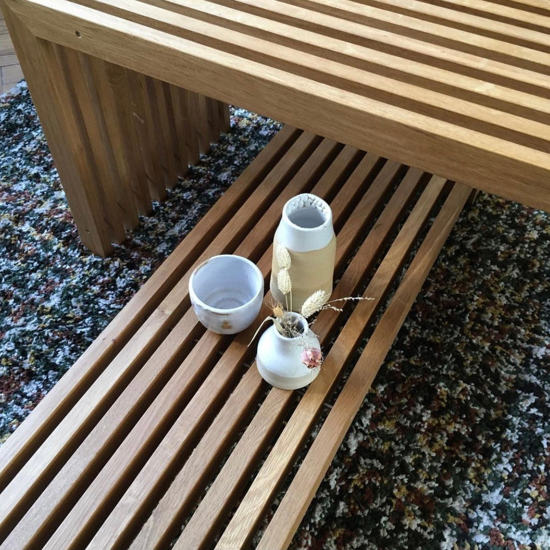 TABOURET EN LATTE DE CHENE MASSIF DESIGN - LA PETITE BOITE JAUNE