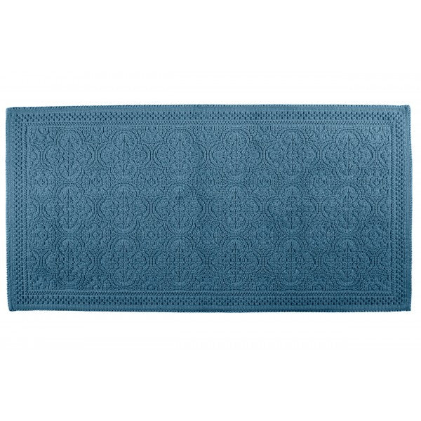 Tapis de bain rectangulaire, motif jacquard, coloris bleu turquin.