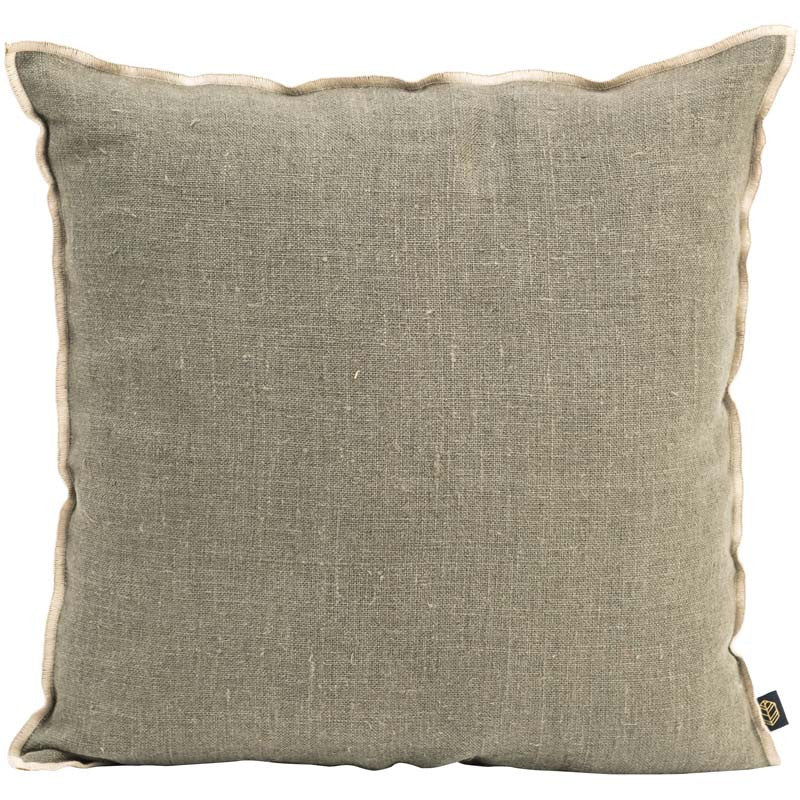 Coussin Haomy en lin lavé uni avec surpiqûre modèle Chennai 45 x 45 cm