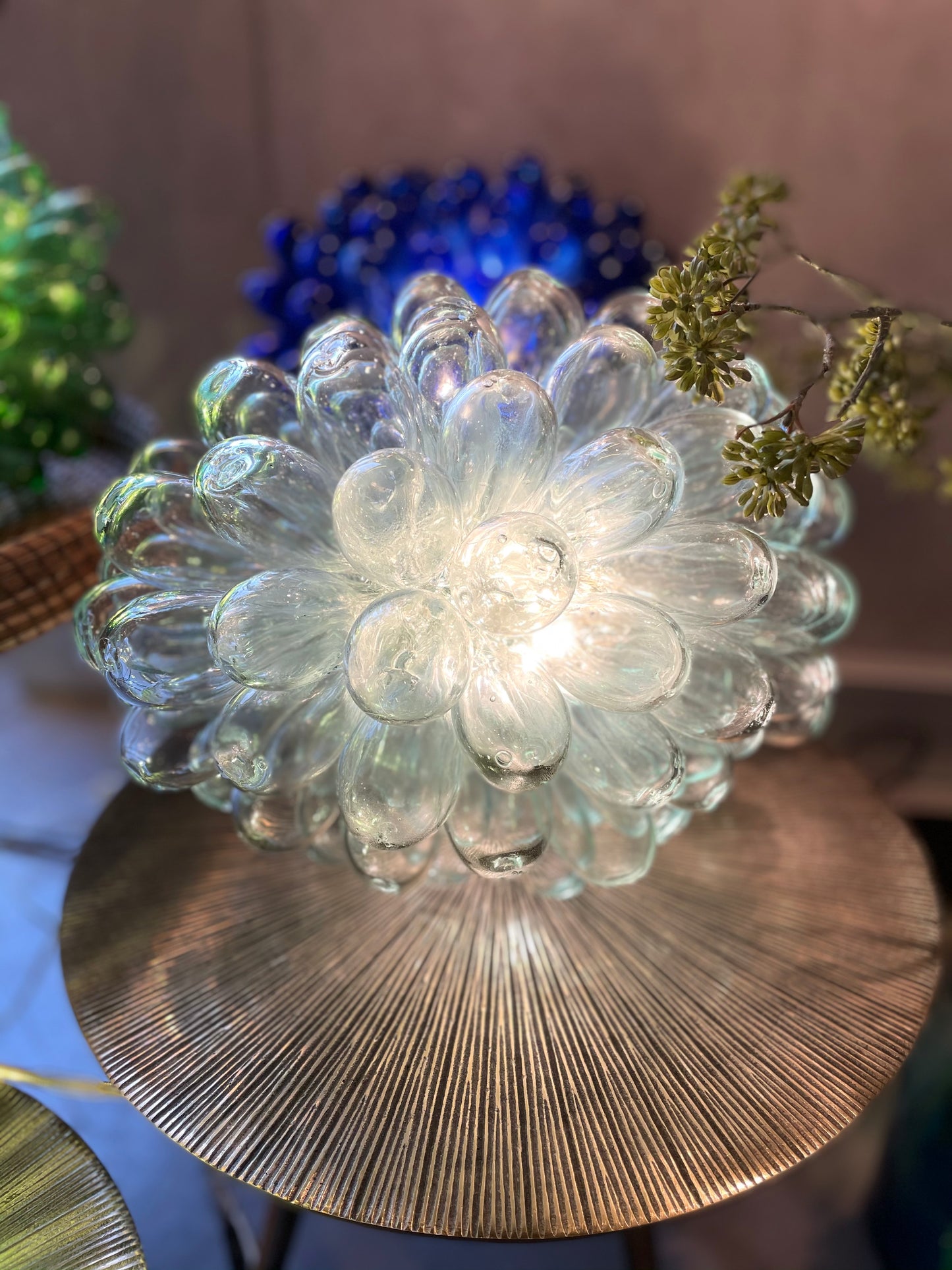 Lampe grappe gouttes en verre soufflé à la bouche transparente