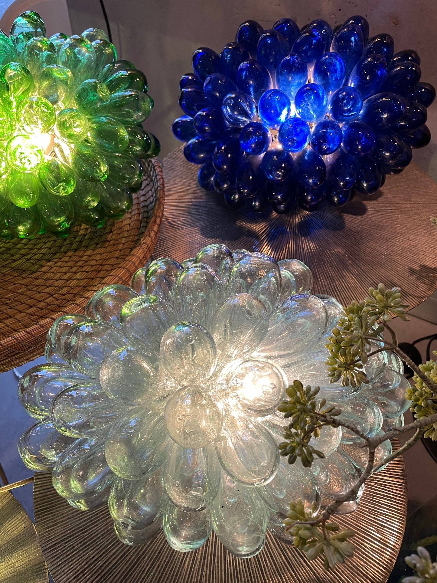 Lampe grappe gouttes en verre soufflé à la bouche transparente