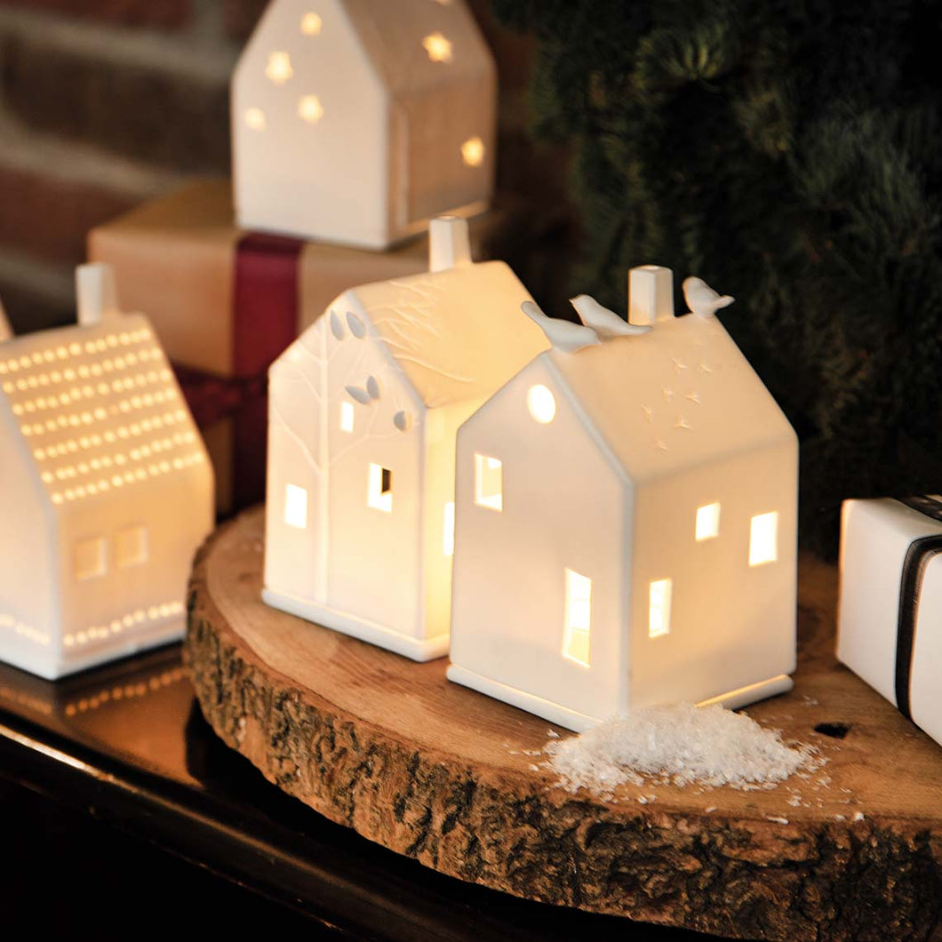Photophore en porcelaine maison et arbre