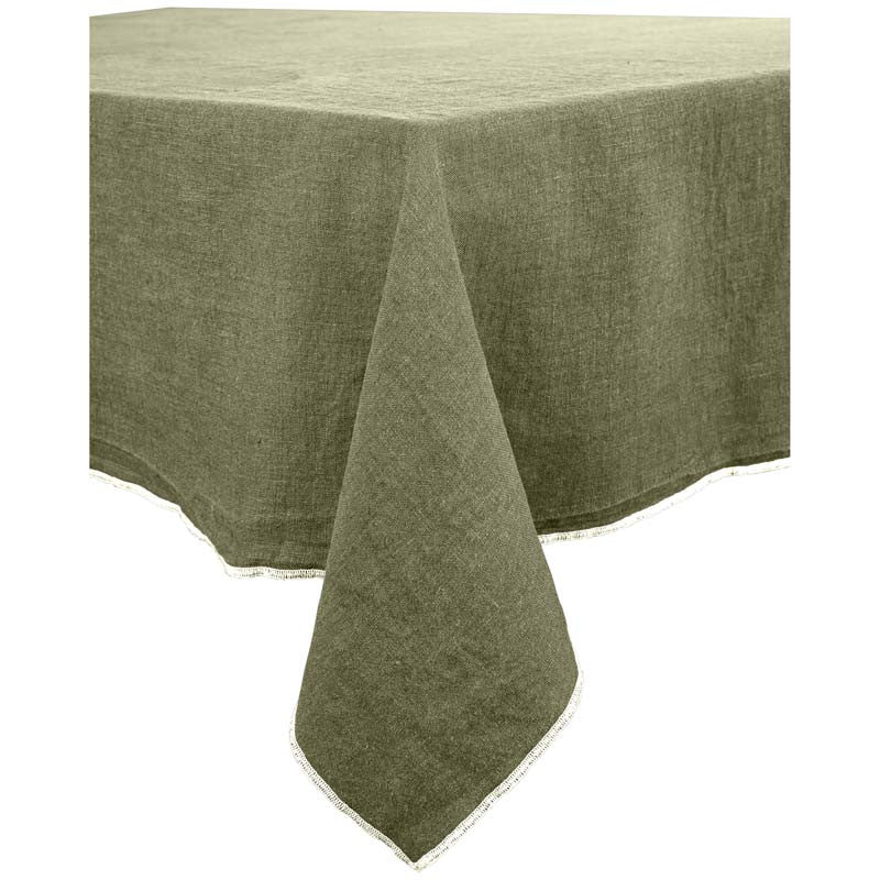 Nappe unie en lin 160 x 250 cm surpiqûre naturelle